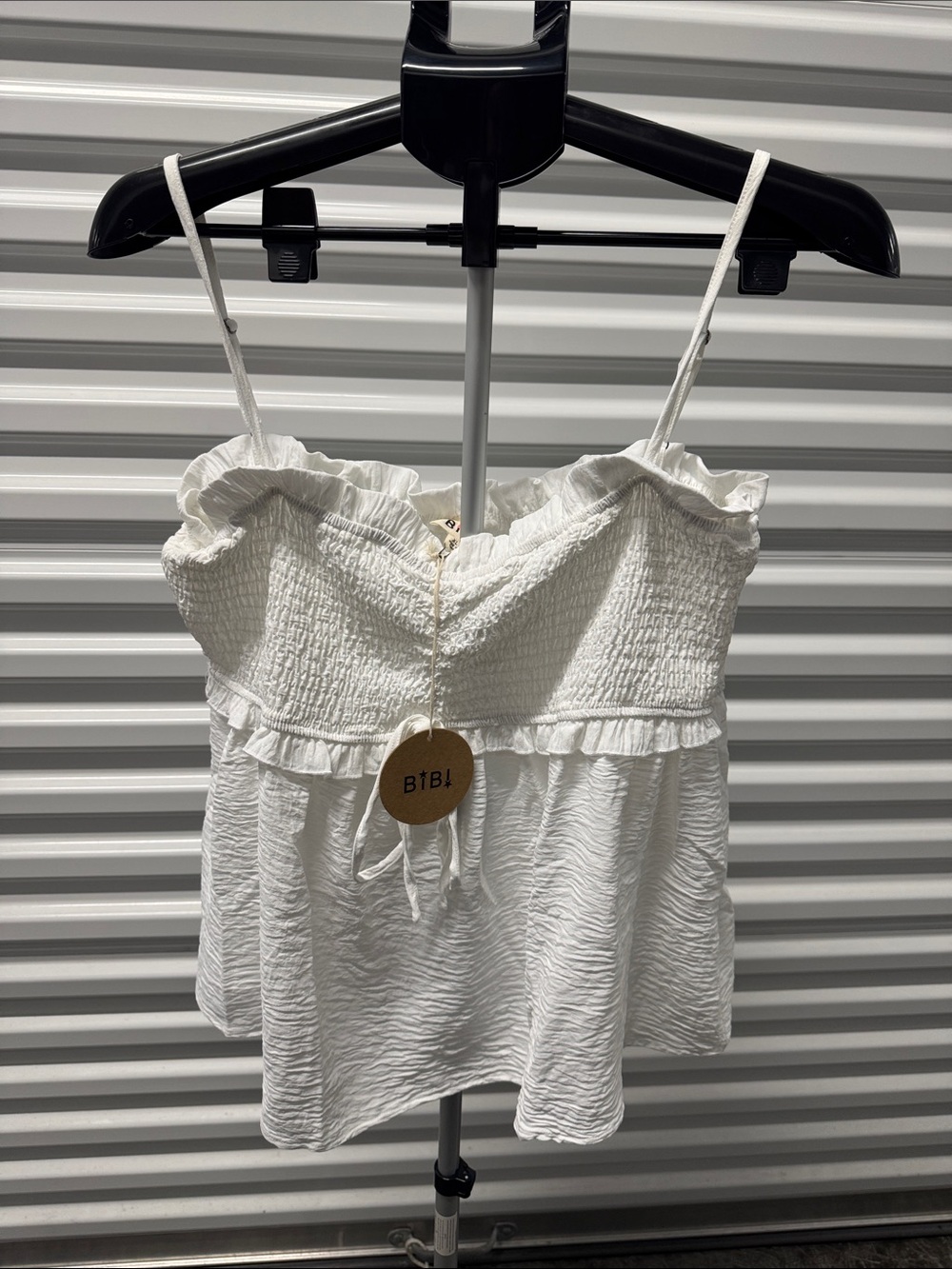 BiBi White Smocked Ruffle Cami